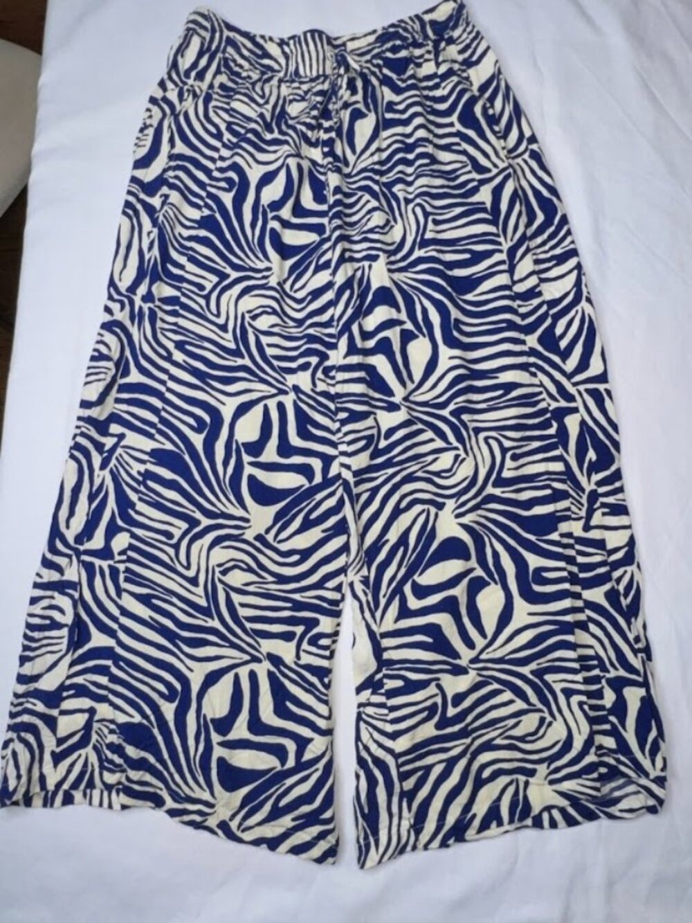 Sacred Threads Palozo Wide Pants Blue-Cream Zebra Print Sz OS Beach Pool